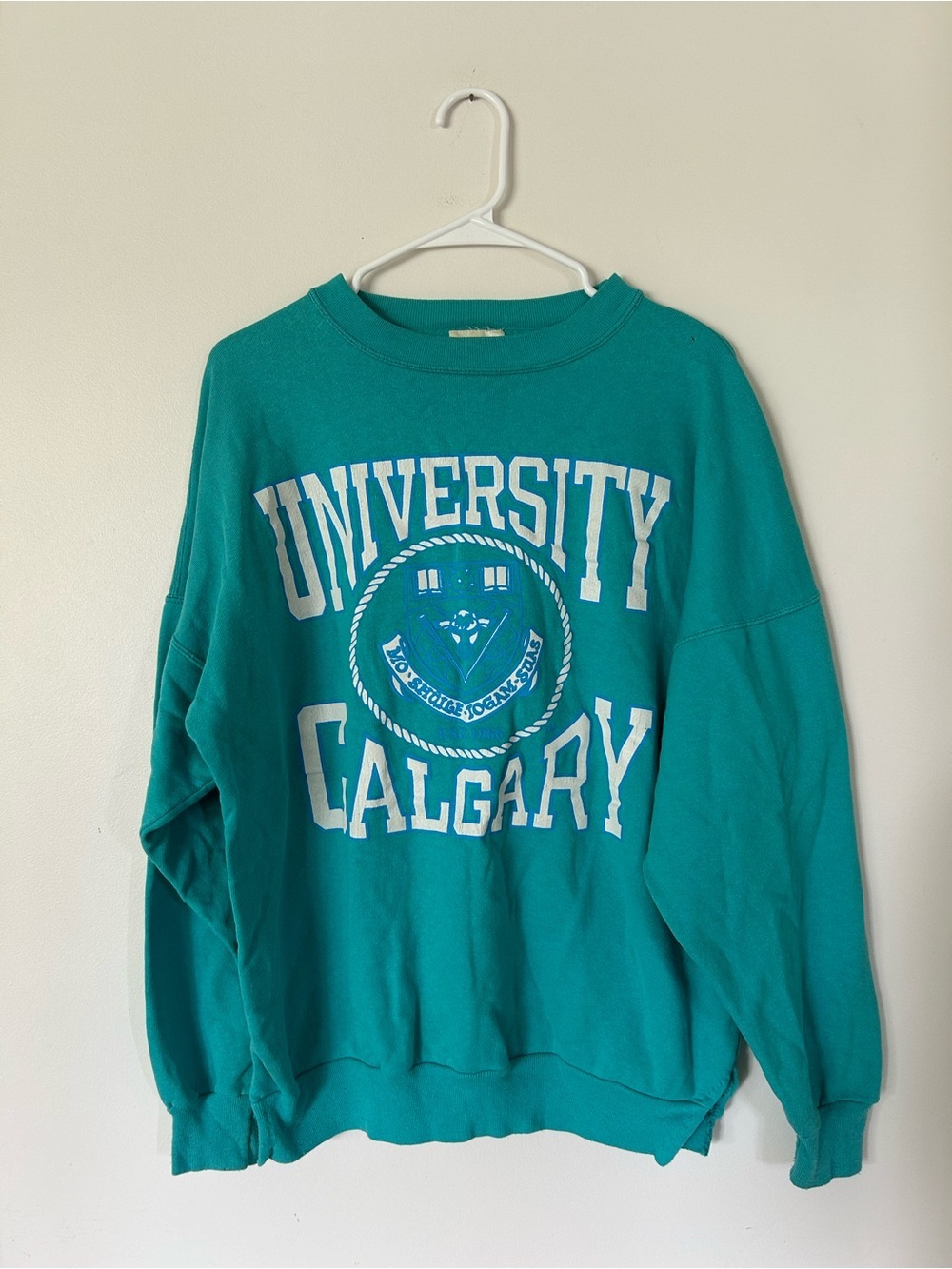 Vintage University Calgary Teal Sweater Large